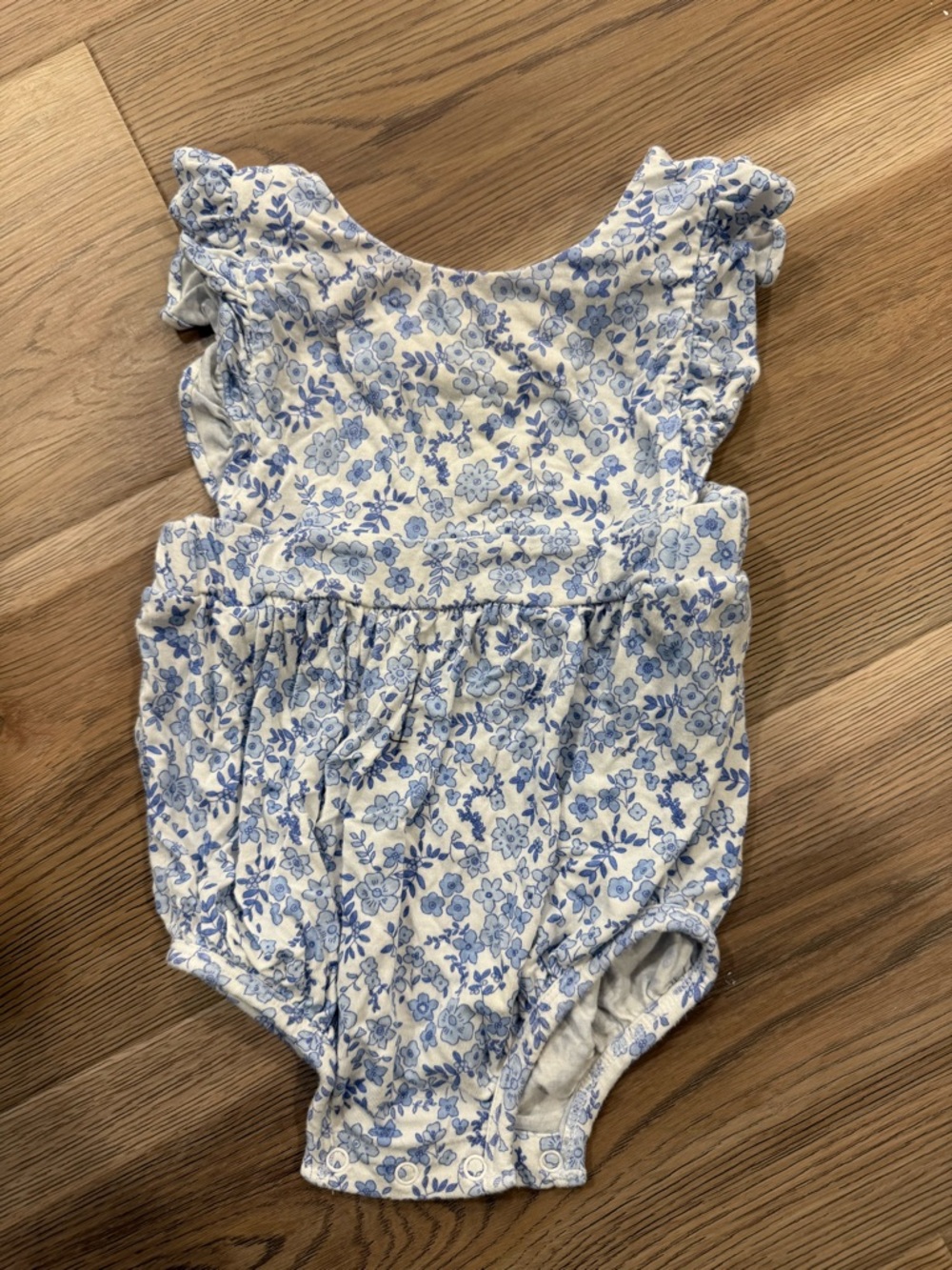Angel Dear Blue and White Floral Baby One-Piece Bodysuit